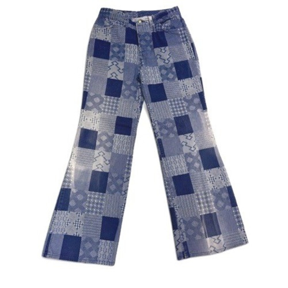 Vintage Levi's for Gals 1970s Patchwork Wide Leg Blue 28x28 Boho Hippie Festival